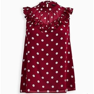 RED DOT CRINKLE CHIFFON RUFFLE BLOUSE